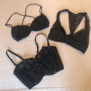 Bundle of 3 Black Lace Bras / Bralettes - XXS XS - Free People & Playtex